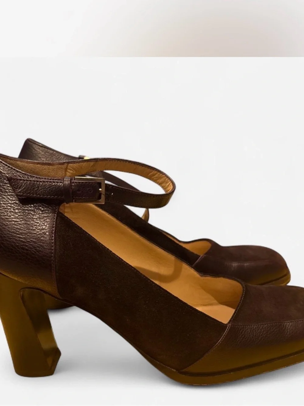 Brown Suede & Leather Mary Jane Heels - Women's Dress Pumps, 10B